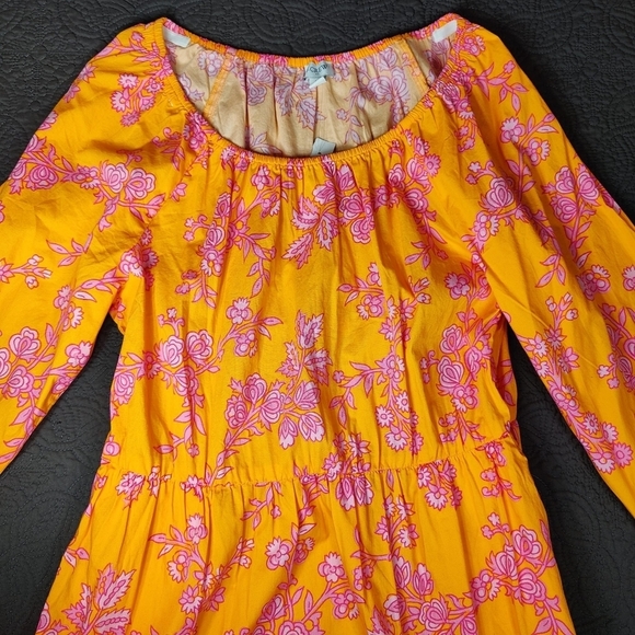 J CREW Floral Tiered A Line Sun Dress Women’s 12 Orange Pink Colorful Vacation - Picture 6 of 12